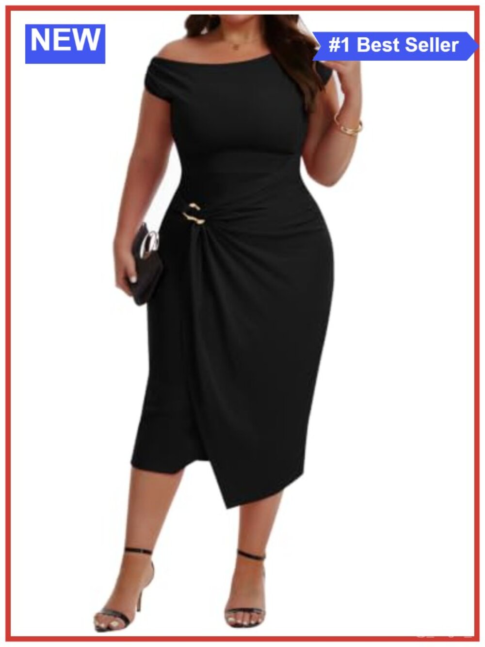 Plus Size Off Shoulder Bodycon Midi Dress with Slit Hem Cocktail